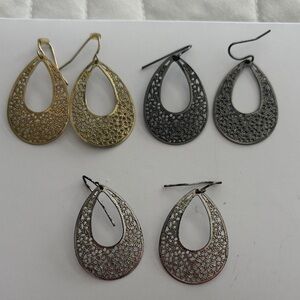Elegant Gold and Silver and Dark Grey Teardrop Earrings